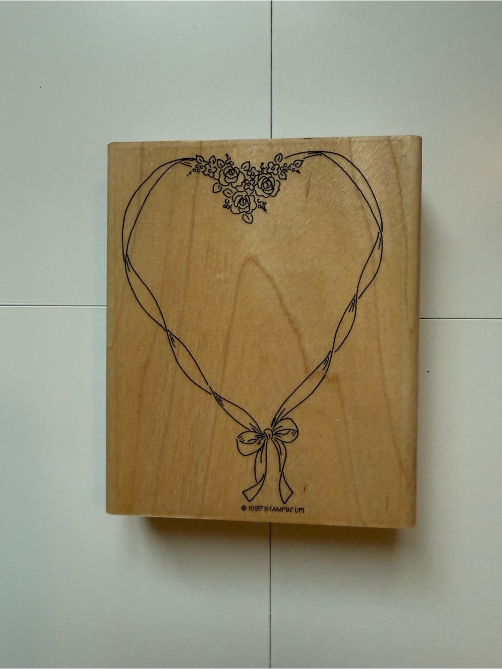 Stampin' Up Ribbon Rose Heart 1997 Wood Mounted Rubber Stamp Valentine Wedding